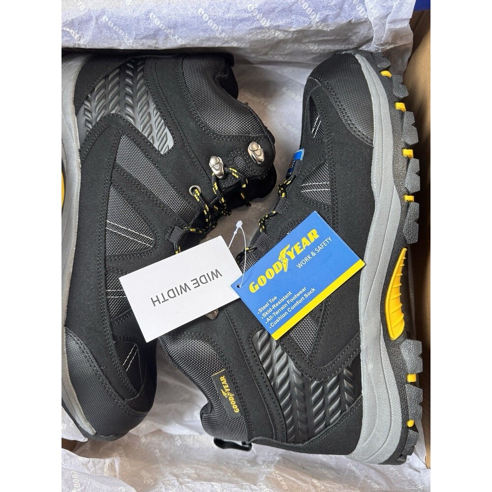 Goodyear Men's 11 WIDE Teton Steel Toe Outdoor Hiker Work Boots Black Ankle Supp
